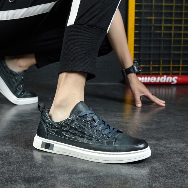 Męskie nieformalne buty 2021 - wysoka marka jakości, wykonane z 100% prawdziwej skóry, sznurowane, vintage wzór krokodyla, trend mężczyźni skórzane obuwie - Wianko - 8