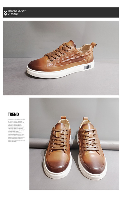 Męskie nieformalne buty 2021 - wysoka marka jakości, wykonane z 100% prawdziwej skóry, sznurowane, vintage wzór krokodyla, trend mężczyźni skórzane obuwie - Wianko - 4