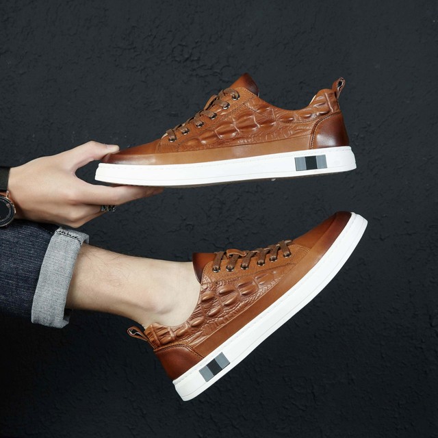 Męskie nieformalne buty 2021 - wysoka marka jakości, wykonane z 100% prawdziwej skóry, sznurowane, vintage wzór krokodyla, trend mężczyźni skórzane obuwie - Wianko - 11