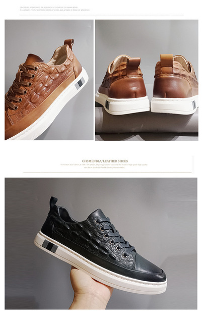 Męskie nieformalne buty 2021 - wysoka marka jakości, wykonane z 100% prawdziwej skóry, sznurowane, vintage wzór krokodyla, trend mężczyźni skórzane obuwie - Wianko - 5