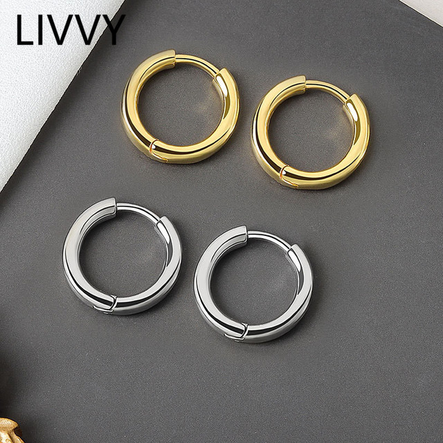 Kolczyki wiszące LIVVY srebrne, grube, małe, okrągłe, nowy trend 2021 dla kobiet - męska biżuteria kolczyki koło - Wianko - 1
