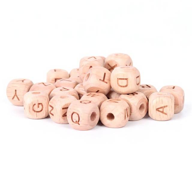 Zestaw 26 drewnianych koralików DIY w kształcie kwadratowych liter bukowych 10/12mm - edukacyjna zabawka i rękodzieło dla dzieci - Wianko - 2