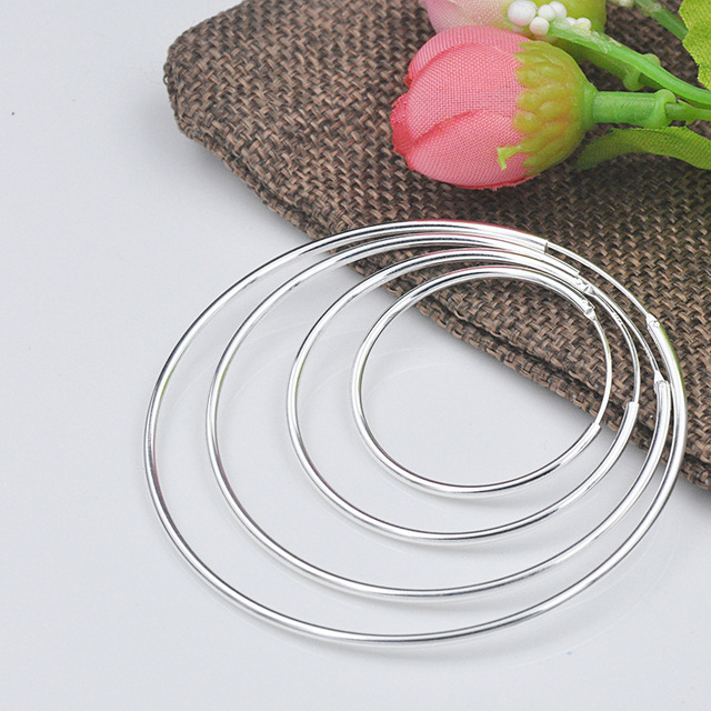 100% prawdziwe srebrne okrągłe kolczyki Hoop z 925 Sterling Silver dla kobiet i mężczyzn - 10-50mm, 1.5mm grubości - Wianko - 32