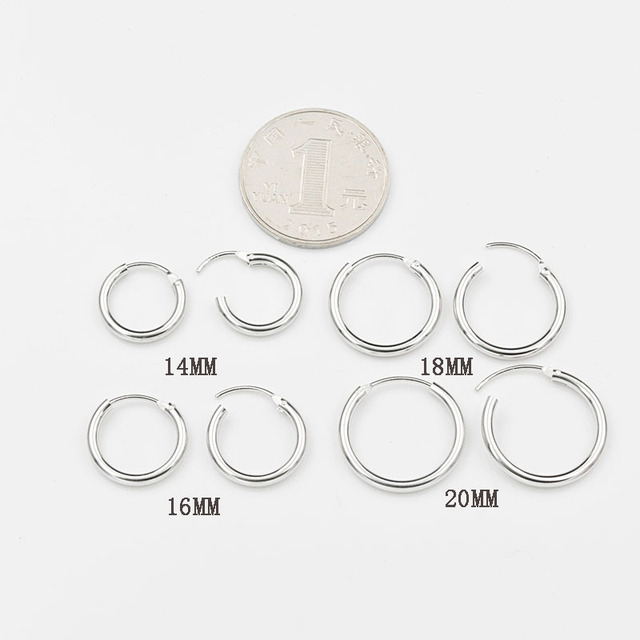 100% prawdziwe srebrne okrągłe kolczyki Hoop z 925 Sterling Silver dla kobiet i mężczyzn - 10-50mm, 1.5mm grubości - Wianko - 31
