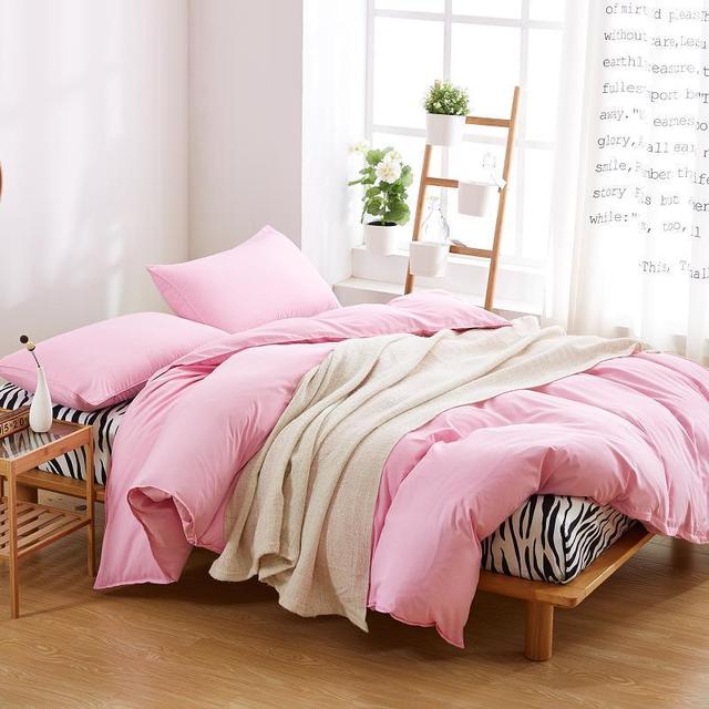 Zestaw pościeli z jednolitym różowym kolorem - kołdra, poszewka na poduszkę, płaski arkusz - dla dziewczynki, dorosłej kobiety - Wianko - 16