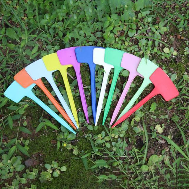 Zestaw 10 plastikowych tagów roślinnych w kształcie litery T, wodoodpornych, jednolitego koloru - idealne do znakowania nasion kwiatów - Wianko - 5