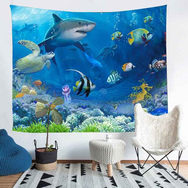 Gobelin letni Simsant z motywem plażowym, przedstawiający tropikalną rybę i podwodne zwierzęta - dekoracja do salonu i sypialni - Wianko - 10