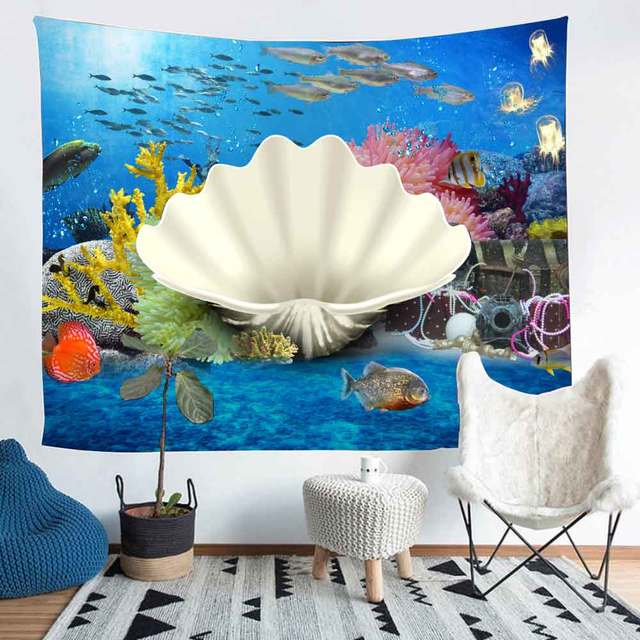 Gobelin letni Simsant z motywem plażowym, przedstawiający tropikalną rybę i podwodne zwierzęta - dekoracja do salonu i sypialni - Wianko - 11
