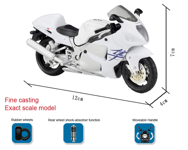 Model motocykla Suzuki GSX 1300R 1:18, wykonany z odlewu ze stopu, z funkcjonującym amortyzatorem - idealna zabawka kolekcjonerska dla dzieci - Wianko - 2