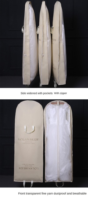 Pokrowiec ochronny na suknię ślubną 180cm, składany, oddychający, z torbą na odzież, przechowywanie na wieszaku - Wianko - 2