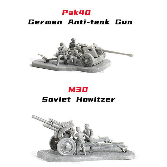 Model zestawu modelarskiego PAK40 - niemiecki pistolet przeciwpancerny WW2 oraz radziecki haubizer M30 - dekoracyjna ozdoba sceny wojskowej artylerii, skala 1/72 - Wianko - 1