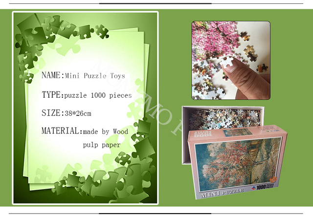 Puzzle drewniane 1000 sztuk - różowa brzoskwinia drzewo w Blossom Van Gogh obrazy - zabawki edukacyjne dla dorosłych i dzieci - Wianko - 4