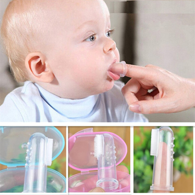 Silikonowa szczoteczka do zębów na palec dla dziecka z pudełkiem - Wianko - 1