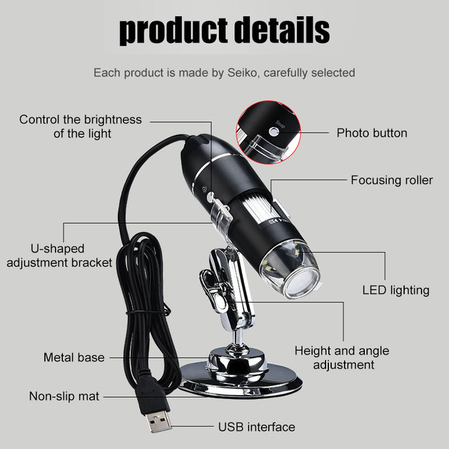 Mikroskop elektroniczny USB 1600X 1080P z kamerą cyfrową stereo, endoskopem USB i 8 diodami LED na metalowym stojaku - Wianko - 4