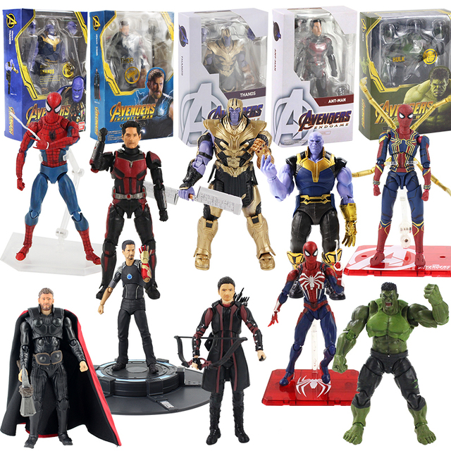 Figurki PVC Avengers Superhero - Thanos, Thor, Hulk, Ant Man, Hawkeye, Tony, Spiderman - 14-20cm, ruchome - Wianko - 1