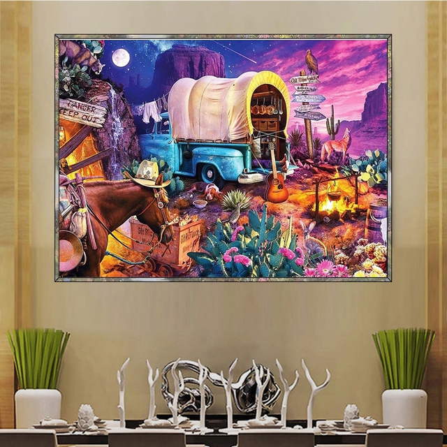 Diamentowe malarstwo nocnego krajobrazu - haft krzyżykowy 5D, koń samochodu, mozaika, dekoracje ścienne - Wianko - 2