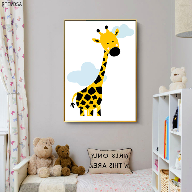 Plakat ze zwierzętami - żyrafa, lew, kreskówka - dekoracja do pokoju dziecięcego - Wianko - 6