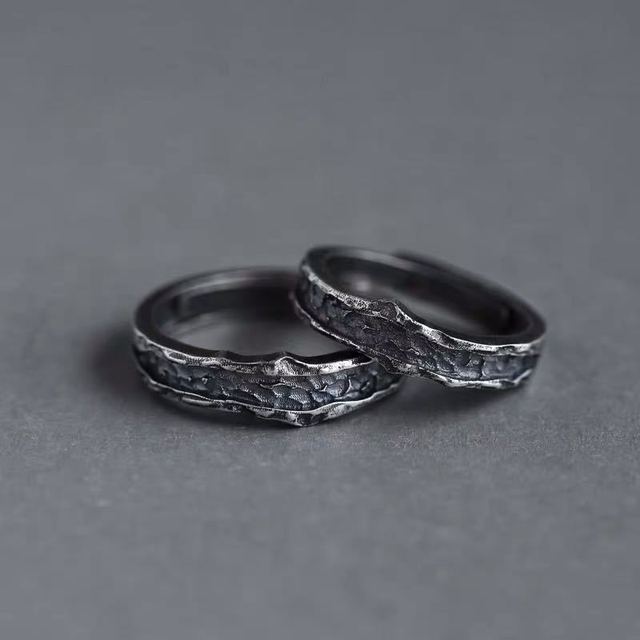 Duży pierścień obietnica w stylu vintage dla pary - 14KT czarne złoto, metalowy, otwarty pierścionek zaręczynowy - Wianko - 1