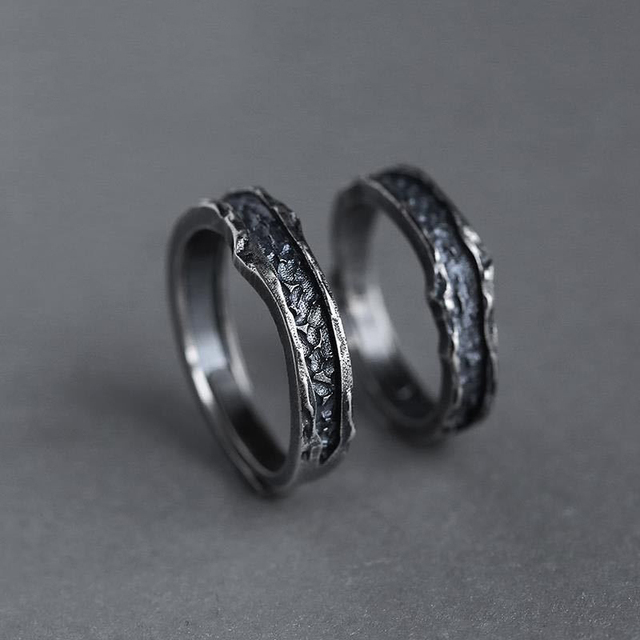 Duży pierścień obietnica w stylu vintage dla pary - 14KT czarne złoto, metalowy, otwarty pierścionek zaręczynowy - Wianko - 3