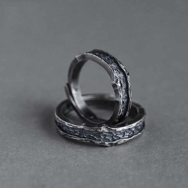 Duży pierścień obietnica w stylu vintage dla pary - 14KT czarne złoto, metalowy, otwarty pierścionek zaręczynowy - Wianko - 2