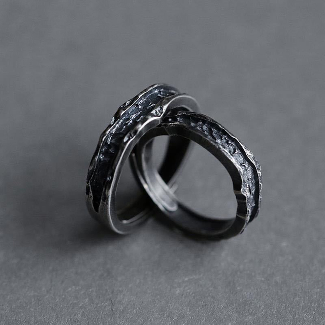 Duży pierścień obietnica w stylu vintage dla pary - 14KT czarne złoto, metalowy, otwarty pierścionek zaręczynowy - Wianko - 5