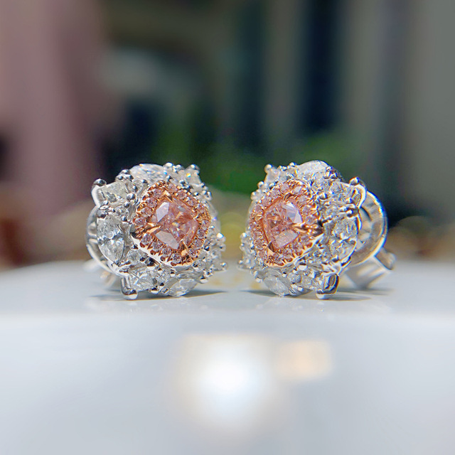 Kolczyki Argyle różowe diamentowe - importowane, retro, wysoka jakość, sztyft - Wianko - 2