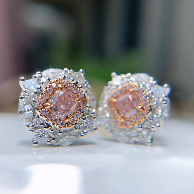 Kolczyki Argyle różowe diamentowe - importowane, retro, wysoka jakość, sztyft - Wianko - 4