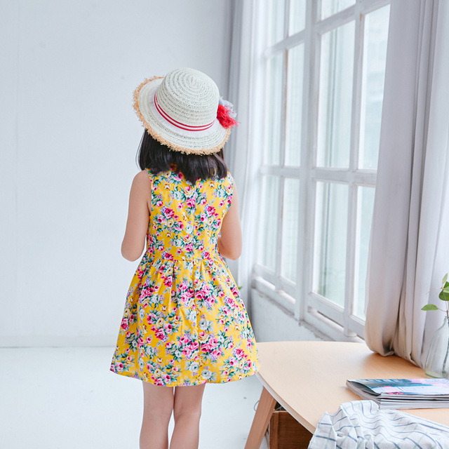 Dziewięcioletnie, dziecięce sukienki bez rękawów z nadrukiem kwiatów dla księżniczek - Wianko - 2