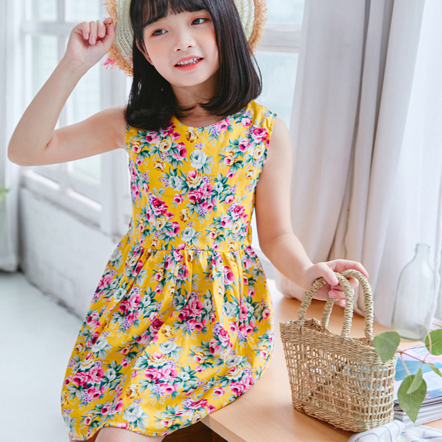 Dziewięcioletnie, dziecięce sukienki bez rękawów z nadrukiem kwiatów dla księżniczek - Wianko - 6