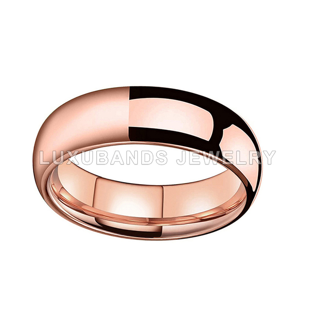 Obrączki zaręczynowe męskie i damskie w kolorze różowego złota, wykonane z węglika wolframu, grubością 6MM, polerowane, wykończone komfortowym dopasowaniem - Wianko - 2
