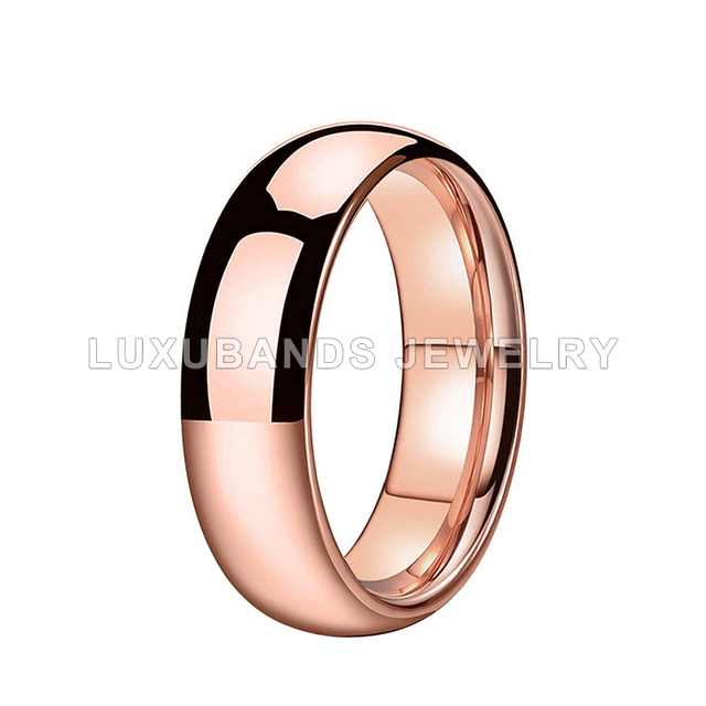 Obrączki zaręczynowe męskie i damskie w kolorze różowego złota, wykonane z węglika wolframu, grubością 6MM, polerowane, wykończone komfortowym dopasowaniem - Wianko - 1