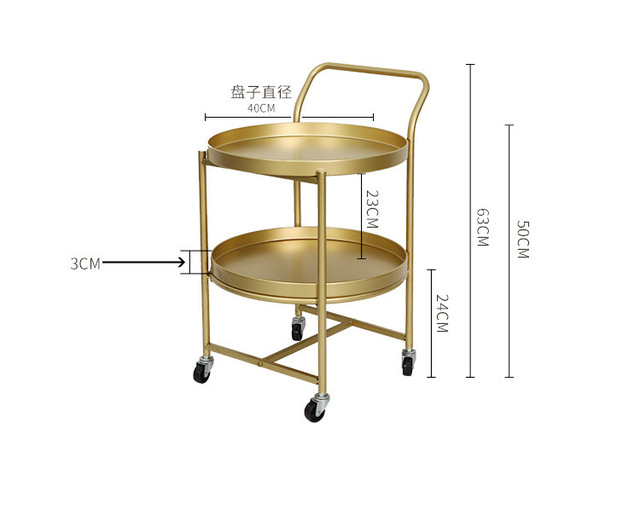 Regał magazynowy dwuwarstwowy z złoconą podłogą i kołowym wózkiem do sypialni - Wianko - 3