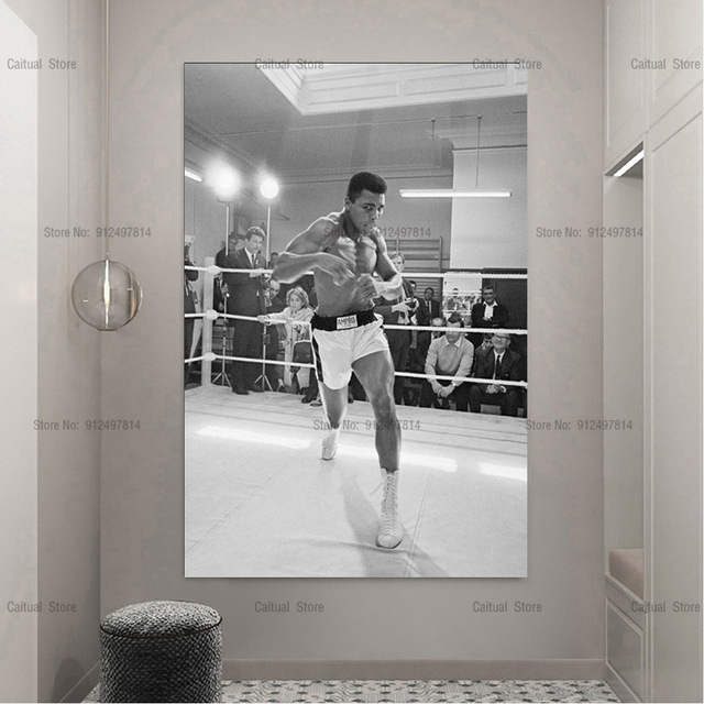 Muhammad Ali Motywacyjny Obraz Plakat na Płótnie HD w Czarno-Białym - Malarstwo i Kaligrafia - Wianko - 2