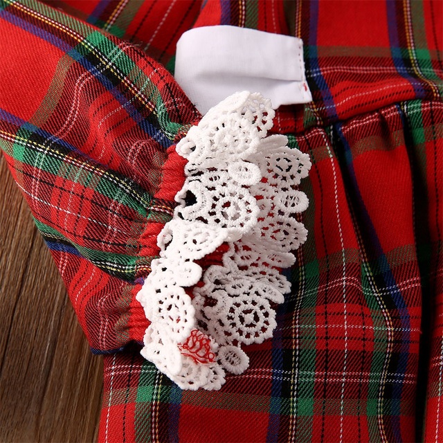 Sukienka dla dziewczynki na Boże Narodzenie z kokardą i długimi rękawami w czerwoną kratę, z koronkowymi dodatkami - rozmiar 0-18M do 1-6Y - Wianko - 6