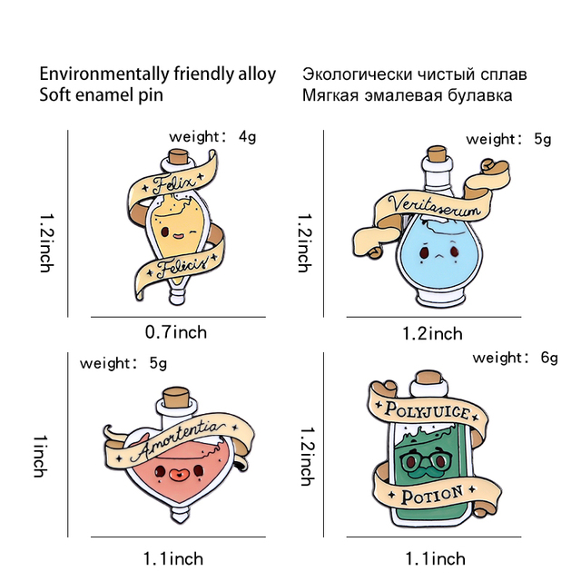 Broszka - Zestaw 4 kolorowych emaliowanych mikstur kartridżowych z motywem czarowników i czarów na plecaku - Wianko - 2