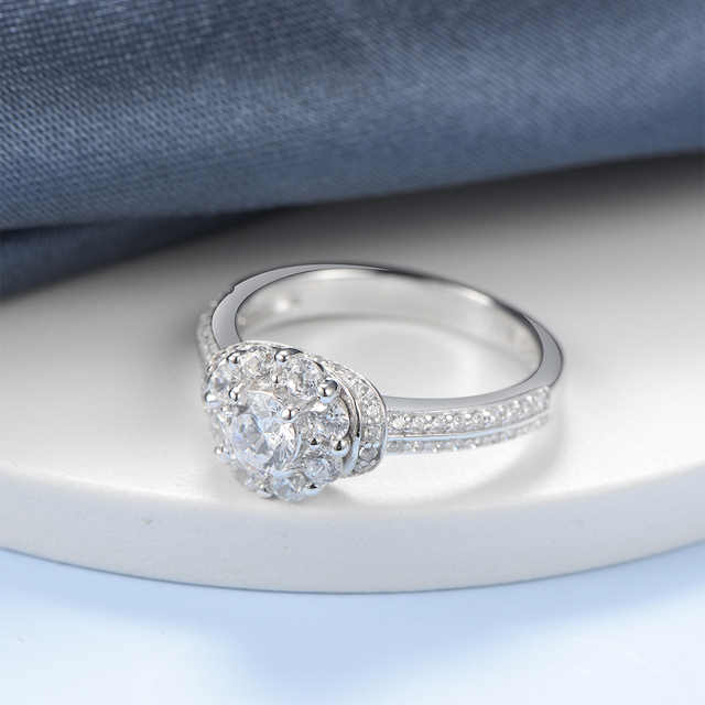 Pierścionek koronny z jasnymi kryształami - GW 925, srebro, zestaw ślubny, damska biżuteria, pierścienie - Wianko - 2