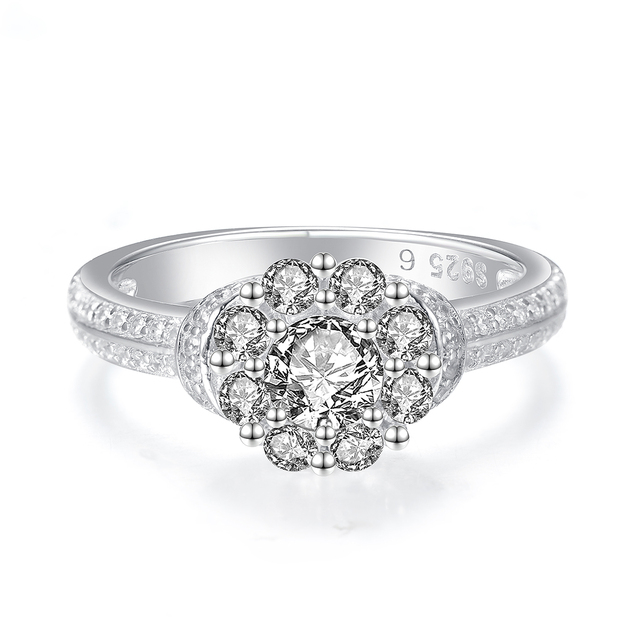 Pierścionek koronny z jasnymi kryształami - GW 925, srebro, zestaw ślubny, damska biżuteria, pierścienie - Wianko - 1