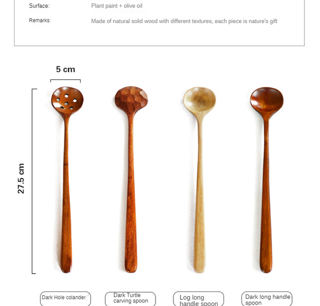 Długa drewniana łyżka koreańska 10.9-calowa, 100% naturalne drewno, rączka z okrągłym kształtem, do zup i mieszania - Wianko - 3