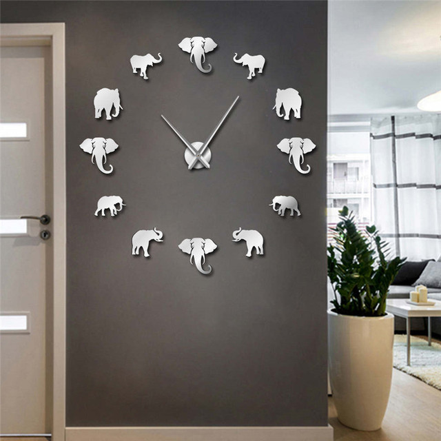 Kreatywne akrylowe lustro ścienna zegarowa DIY z motywem słonia, idealne do salonu i domu - Wianko - 1