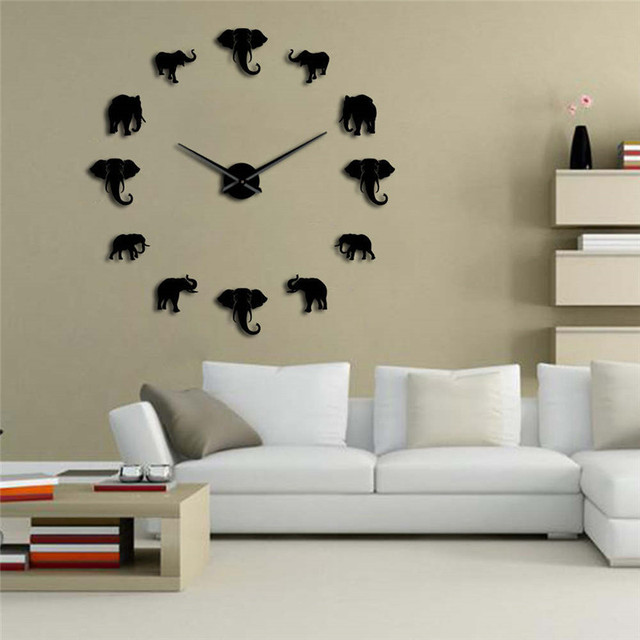 Kreatywne akrylowe lustro ścienna zegarowa DIY z motywem słonia, idealne do salonu i domu - Wianko - 2