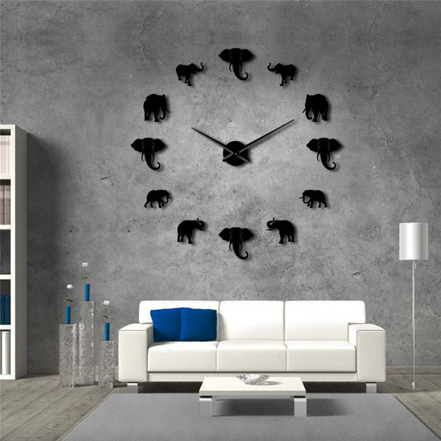 Kreatywne akrylowe lustro ścienna zegarowa DIY z motywem słonia, idealne do salonu i domu - Wianko - 3