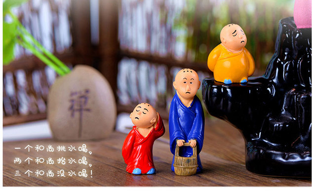 Figurki Buddyjskich Mnichów Bonsai - 3 sztuki, Kawaii, Miniaturowe, Rzemiosła Żywiczne - Akcesoria do Dekoracji Domu - Wianko - 22
