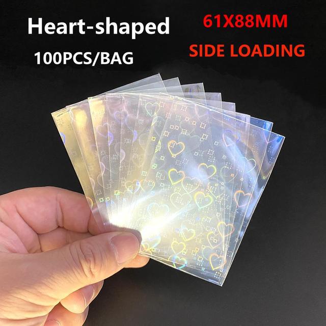 100 sztuk przezroczystych laserowych folii YGO w kształcie serca - jasne rękawy z holograficznym zdjęciem Korea Idol - pokrywa na tarcze kolekcjonerskie karty do gry - Wianko - 2