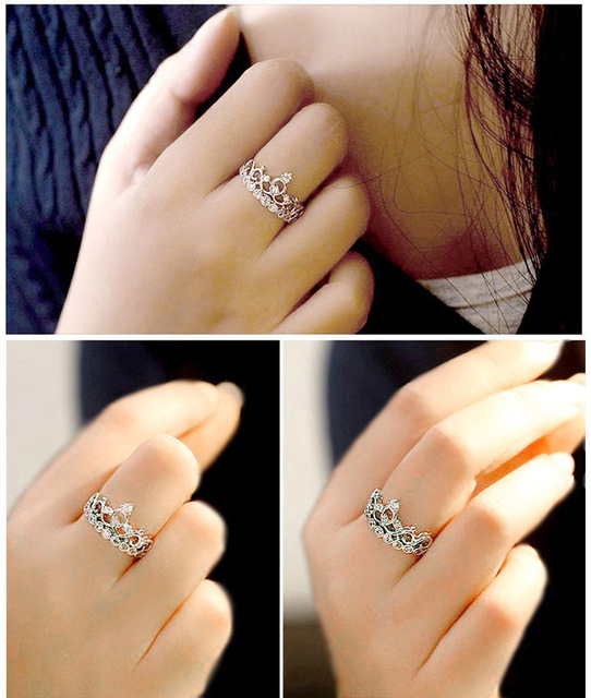Posrebrzana korona luksusowa pełna cyrkonia - pierścionek vintage z okrągłym kryształem dla kobiet - Wianko - 7