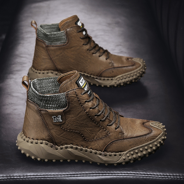 Męskie skórzane buty zimowe na co dzień, wygodne i modne botki na zewnątrz, wysokiej jakości buty trekingowe - Wianko - 42