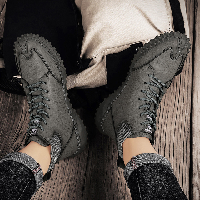 Męskie skórzane buty zimowe na co dzień, wygodne i modne botki na zewnątrz, wysokiej jakości buty trekingowe - Wianko - 23