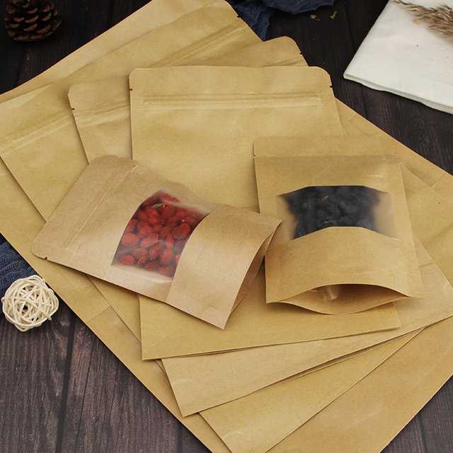 100 sztuk samonośne opakowanie strunowe papierowe torby z oknem i zamkiem błyskawicznym do pakowania herbatników - sealable stand open window bag - Wianko - 5