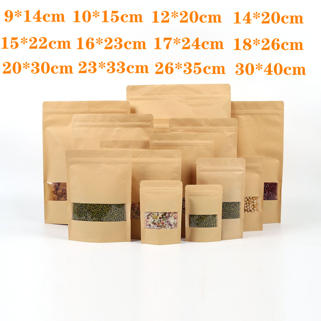 100 sztuk samonośne opakowanie strunowe papierowe torby z oknem i zamkiem błyskawicznym do pakowania herbatników - sealable stand open window bag - Wianko - 1