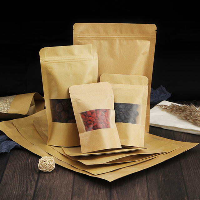 100 sztuk samonośne opakowanie strunowe papierowe torby z oknem i zamkiem błyskawicznym do pakowania herbatników - sealable stand open window bag - Wianko - 6