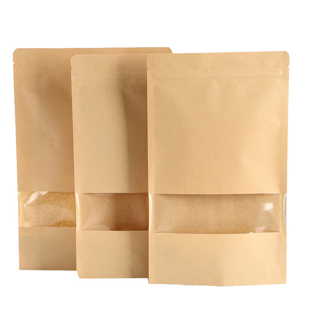 100 sztuk samonośne opakowanie strunowe papierowe torby z oknem i zamkiem błyskawicznym do pakowania herbatników - sealable stand open window bag - Wianko - 3